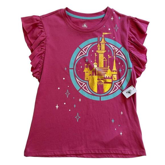 NWT Disney Sleeping Beauty Castle Flutter Sleeve Tee Girls 11-12 - Picture 1 of 7
